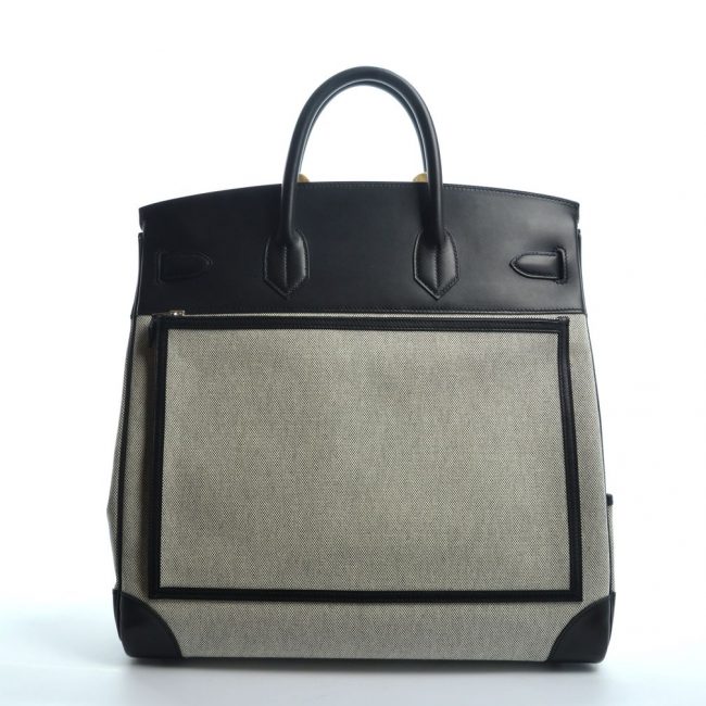 Hermes Birkin Cargo Neuf Hac Birkin 40 Bag Black Evercalf Cuir / Toile H  Ecru et Noir