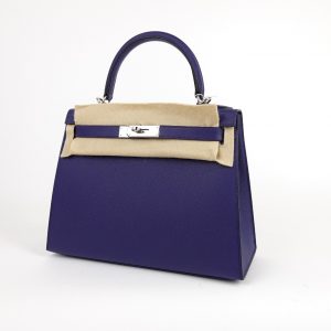 Sac à Main Hermès Kelly 28 Sellier en Cuir Epsom Bleu avec Intérieur Rose – Stamp W