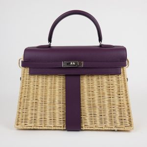Rare Sac à Main Hermès Kelly 35 Picnic en Osier et Cuir – 2022 (Stamp U)