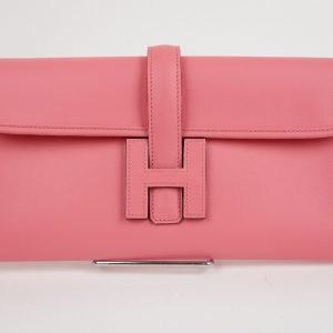 Pochette Hermès Jige en Cuir Rose Swift