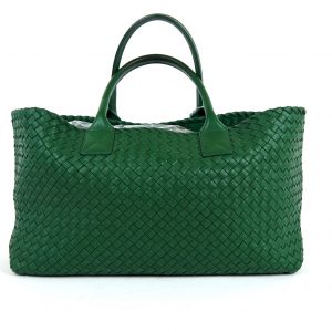 Sac Bottega Veneta Cabat Vert en Cuir d’Agneau Tressé