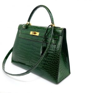 Sac à Main Hermès Kelly 32 en Crocodile Porosus Vert Émeraude