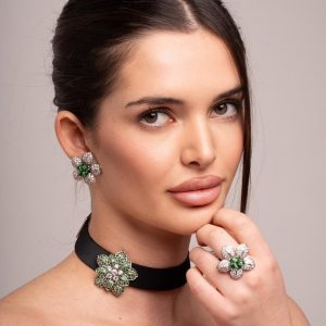 Boucles d'oreilles Florales DDiamonds Or Blanc 18K Diamants et Tsavorites