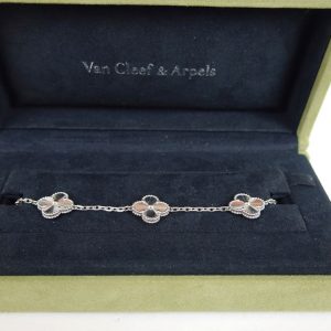 Bracelet Van Cleef & Arpels Vintage Alhambra 5 Motifs Or Blanc Guilloché