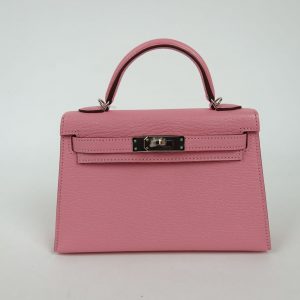 Sac à Main Hermès Mini Kelly Cuir Rose Confetti Verso Orange