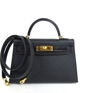 Sac à Main Hermès Mini Kelly Touch Cuir Veau Madame Lézard Niloticus Noir 2024