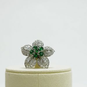 Bague DDiamonds Florale Or Blanc 18K Diamants et Tsavorites