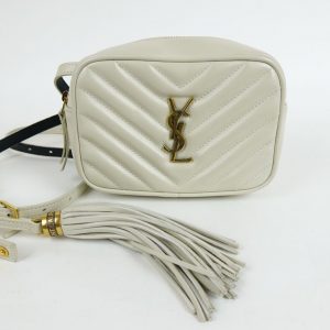 Accueil 1 Sac à Main Saint Laurent Lou Mini Chaîne à Franges Cuir Beige
