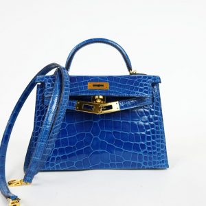 Accueil 1 Sac à Main Hermès Mini Kelly Sellier Alligator Bleu 2017