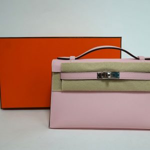 Pochette Hermès Kelly Clutch Cuir Rose Sakura