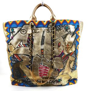 Sac à Main Chanel Cabas Egypt Paris Toile Doré